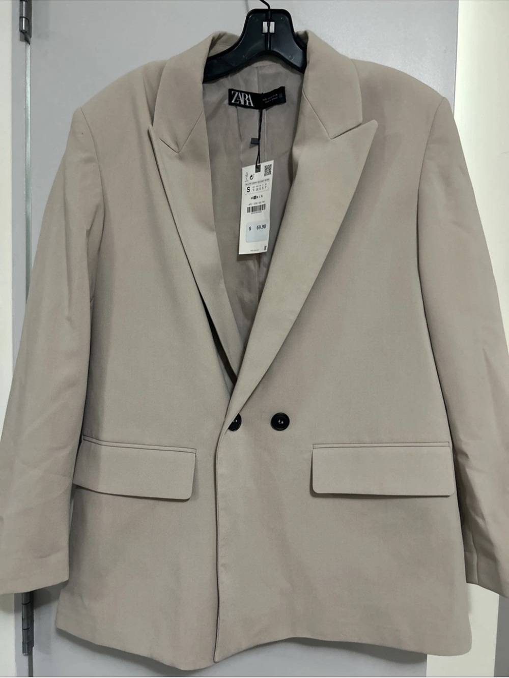 NWT ZARA Beige Double Breasted Oversized Blazer Size S Ref 2731/132/704